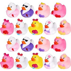 Threan Pack 18 Valentīndienas gumijas mini pīles vannas rotaļlietas Jauns PVC Duck Love Miniature Ducks Dāvanu peldošā vannas rotaļlietu pīle bērnu dzimšanas dienas svinībām Somas pildījums (ziedi)