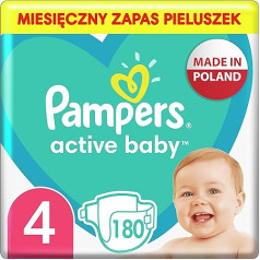 Pampers autiņbiksītes 4. izmēram (9-14 kg) Aktīvās autiņbiksītes zīdaiņiem, iepakojumā 180, ikmēneša iepakojums, nepārtraukta aizsardzība, visu dienu