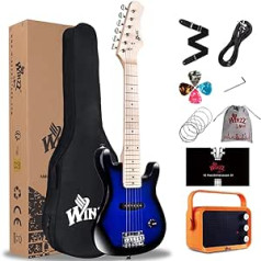 Winzz 30 collu mini elektriskās ģitāras bērnu kļavas pirksta dēļa elektriskās ģitāras komplekts iesācējiem bērniem ar pastiprinātāju, zilā krāsā