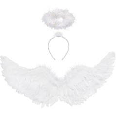 Winwild Angel Wings White ar Halo 105 cm Angel Wings Pieaugušo eņģeļa velna pasaku kostīmu aksesuāri Helovīna karnevāla Cosplay ballītei grezna kleita