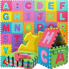 Panorama24 puzzle mat for babies and children, play mat, learning mat, children's play mat, foam mat, colourful, 86 pieces. Approx. 180 x 180 cm.