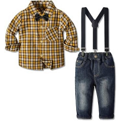 Yilaku 4-daļīgi zēnu apģērbu komplekti, rūtains krekls, tauriņš un lencēm, kristību kostīms, bērnu svētku uzvalks, bērnu apģērbs, zēni