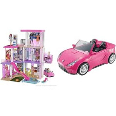 Barbie GRG93 Dream Villa, trīsstāvu leļļu māja (114 cm), rotaļlieta no 3 gadiem un DVX59 — kabriolets, rozā krāsā, ar vietu 2 lellēm, leļļu piederumi, rotaļlieta no 3 gadiem