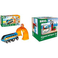 BRIO World 33971 Smart Tech Sound Lok mit Aufnahmefunktion Elektrischer Zug & World 33754 - Magnetisches Glockensignal – Eisenbahnzubehör Holzeisenbahn