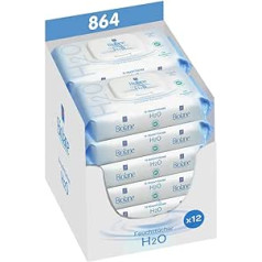 BIOLANE - Cleaning Wipes H2O with Water - Baby - Sensitive Skin - Pack of 12 x 72 (864 Baby Wipes) - Cleaning and Protection, Baby Face and Bottom - No Rinsing - From Birth