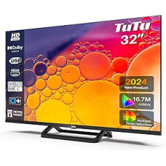 TuTu 32 collu televizors (80 cm) LED HD gatavs Dolby Audio trīskāršais uztvērējs (DVB-T/T2-CS/S2) HDMI USB multivides atskaņotājs CI/CI+ viesnīcas režīms bezmalas vidējā pamatne (2024)