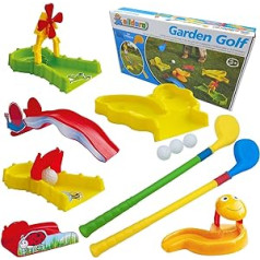 alldoro Children’s Plastic Garden Golf Set with 11 Pieces, 6 Obstacles, 2 XXL Clubs and 3 Golf Balls, Mini Golf for Indoor and Outdoor Use, for Children 3 Years and Up, 60066