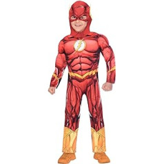 Amscan - Children's costume The Flash jumpsuit with padded chest, mask, series, DC Super Heroes, theme party, carnival, red, 104