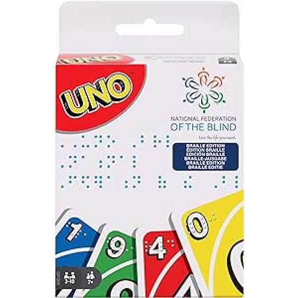 Mattel Games GPG06 UNO Braila kāršu un galda spēle, kāršu spēles visai ģimenei, neredzīgiem un vājredzīgiem cilvēkiem no 7 gadiem