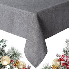 Lecwoll Linen Look Tablecloth Lotus Effect Water-Repellent Table Linen for Home Kitchen Decoration 140 x 280 cm Grey