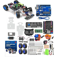 Osoyoo sporta robotu automašīnas elektroniskais komplekts vienam programmējamam pašgājēja modeļa automašīnai Arduino UNO / dažādi darbības režīmi, tostarp joslu izsekošana un šķēršļu novēršana / hobijiem un skolai