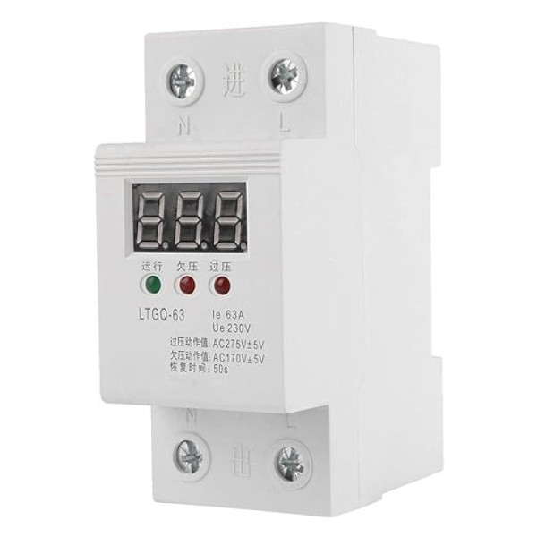 Keenso Haus Undervoltage Relay, Household 230 V Automatic Voltage Relay Surge and Undervoltage Protection Relay 2P 63A AC 230V Automatic Recovery