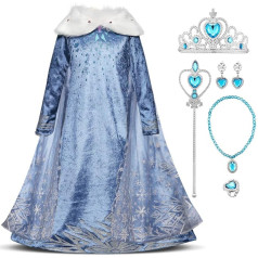 IWEMEK Frozen Costume Dress Princess Anna Elsa Costume Frozen with Long Cape Children Girls Birthday Christmas Halloween Carnival Cosplay Party Costume 2-8 Years