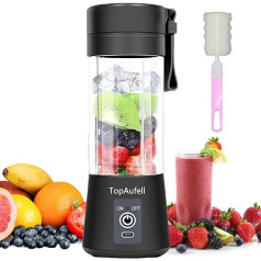 ‎Topaufell Portable Blender, Portable Blender USB Mini Stand Mixer for Smoothies and Shakes, Fruit Juice, Full Face Mask, 380 ml, Six 3D Blades for Excellent Mixer to Go (Black)