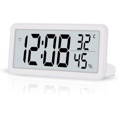 SZELAM 5,6 collu LCD digitālais modinātājs ar lielu ciparu displeju, mazs digitālais sienas pulkstenis, plāns galda pulkstenis ar temperatūru, mitrumu, atlikšanas funkciju guļamistabai, mājām, birojam, balts