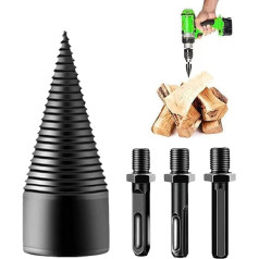 YEJAHY Wood Splitter 32 mm with 3 Drill Handles, Wood Splitter Screw Cone, Cone Splitter Firewood Splitter Drill, Precise & Quick Splitter for Wood Electric Wood Splitter