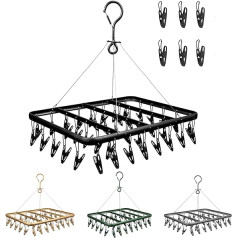 ‎N\C Sock Clips, Stainless Steel Sock Dryer, Sock Dryer Clothes Airer, 41 Clothes Pegs, Portable Windproof Hanger, Folding Drying Rack, Swivel Hook, Underwear, Bras, Baby Clothes (Black)