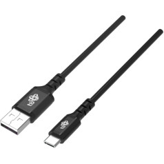 USB-USB C 2m silikona melns ātrās uzlādes kabelis