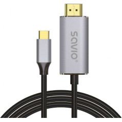 Savio usb-c uz hdmi 2.0b kabelis, 2m, sudraba un melna