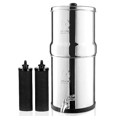 Phoenix Gravity 6 Litre Gravity Fed Stainless Steel Drinking Water Filter and Cleaner with 2 Phoenix Carbon Water Filter Cartridges, Stainless Steel Tap