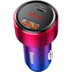 Baseus CCMLC20C-09 car charger with digital display USB | Quick Charge 3.0 | Type C | PD | QC4+|  45W | 5A red