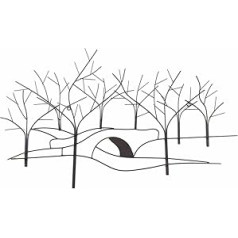 Металлическая настенная живопись – Дерево и мост или скульптура – Зимняя сцена