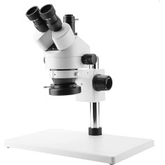 3.5X-90X trinokulārais stereo tālummaiņas mikroskops WF10X / 20 mm okulāri 100–240 V ar LED gredzenu, 30–165 mm darba attālums, 45° binokulārais slīpuma leņķis (EU spraudnis)