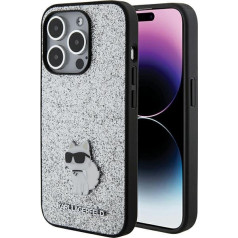 Karl Lagerfeld Fixed Glitter Choupette Logo Metal Pin Aizsargapvalks Priekš Apple iPhone 15 Pro