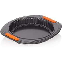 Le Creuset Antihaft Quiche- und Obstkuchenform, Ø 26 cm, Hebeboden, Sauerteigbeständig, Aus Karbonstahl gefertigt, Anthrazit/Orange, 94100732000000