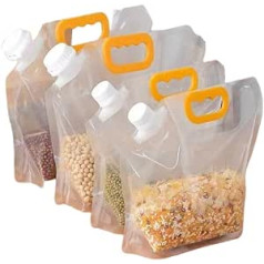 6pcsFood Storage Bags, Grain Moistureproof Sealed Bag, Stand Up Food Bags, Large Reusable Sealed Bag with Handle and Cap, BPA Free