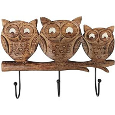 Storeindya Geschenke Hölzerne Wandhaken Rack Eule geformt Wooden Owl Wall Hooks mit kostenlosem Schnurrbart Schlüsselanhänger Multi Utility Aufhänger 3 Haken Speicherorganisator Wohnkultur