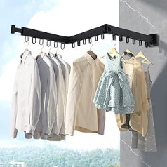 MUALROUS Clothes Rack Retractable with 18 Hooks Wall Mounted Clothes Rack 120 cm Foldable Clothes Airer with Towel Holder for Balcony Laundry Wardrobe Kitchen Bathroom Bedroom