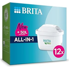 BRITA Maxtra Pro universālā ūdens filtra kasetne, iepakojumā 12 (gada krājumā), rezerves kasetnes samazina kaļķakmens, hlora, pesticīdus un piemaisījumus krāna ūdenim ar labāku garšu