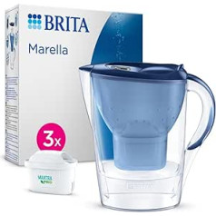 BRITA Marella ūdens filtra krūze, zila (2,4 l) ar 3x Maxtra Pro universālo kārtridžu – filtrs kaļķakmens, hlora, svina, vara un garšu traucējošu vielu samazināšanai ūdenī