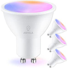 ANTELA Alexa Light Bulb Gu10 5 W LED WiFi viedā RGB spuldzes lampa, silti balta (2700 K) vēsi balta (6500 K), lietotņu vadība saderīga ar Google Home, Alexa, 4 gab.