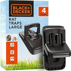 BLACK+DECKER peles slazds un žurku slazds — lietošanai iekštelpās un ārā, uzreiz nogalina žurku slazdus — Grauzēju slazds ir izturīgs, bez pieskāriena un atkārtoti lietojams — iepakojumā pa 4