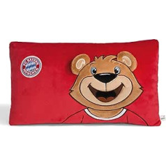 NICI FC Bayern Munich Bear Berni 49080 spilvens 43 x 25 cm - taisnstūrveida mīksts spilvens izgatavots no mīksta plīša, futbola fanu priekšmets ar FCB logotipu bērniem un pieaugušajiem, lieliska dāvana dāvanai, sarkans