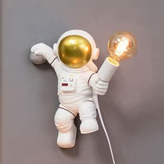 FREEUP Modern Wall Light with Plug and Cable, Children's Wall Lamp Children's Room for Boys Girls, Astronaut Night Light E27 Wall Lighting, White