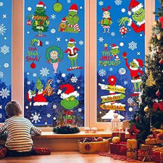 Weihnachts-Fensteraufkleber, groß, Weihnachts-Fensteraufkleber, 113 Stück, 9 Blatt, niedliche, doppelseitige bunte Weihnachtsfensterdekorationen, Fensteraufkleber, Weihnachtshause, für