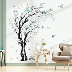 decalmile Wall Sticker Tree Blossoms Watercolour Wall Sticker Flowers Blue Birds Wall Sticker Living Room Bedroom Sofa Background Wall Decoration