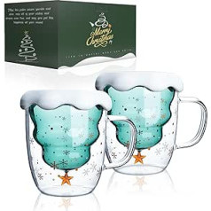 Cute Cups Ziemassvētku krūze (2023. gada versija) Kafijas tējas glāzes Dzeršanas glāzes Kafijas glāze Divsienu izolēts stikls Espresso tase Latte Macchiato glāzes Termiskais stikls - (2 komplektā)