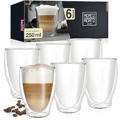 Moritz & Moritz Barista Milano 6 x 250 ml kapučīno glāzes ar dubultām sienām - divsienu glāzes kafijai, tējai vai desertam - var mazgāt trauku mazgājamā mašīnā