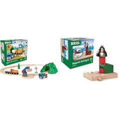 BRIO World 33878 - Starter Set Freight Train with Crane - The Ideal Entry Wooden Train - Recommended for Children from 3 Years & World 33754 Magnetic Bell Signal from 3 Years