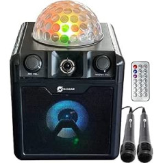 N-Gear DISCO410 karaoke un ballīšu Bluetooth skaļrunis ar disko bumbiņu, mikrofonu un barošanas bankas funkciju, melns