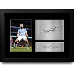 HWC Trading Sergio Aguero A4, ierāmēts, parakstīts, drukāts autogrāfs Attēlu drukāšanas fotoattēla displeja dāvana Manchester City futbola faniem