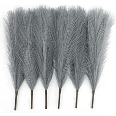 Pack of 6 Artificial Pampas Grass Plant, 43-45 cm Artificial Pampas Grass Dried Artificial Dried Pampas Grass Flower Fluffy Reed Bouquet for Wedding Holiday Party Boho Home Decor Grey