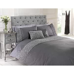 Chateau de Belle Maison Textured Roses Grosgrain Polycotton Grey Super King segas pārvalka komplekts