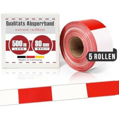 PremSecure Barrier Tape 2500 m Flutter Tape Sarkana Balta XXL Liela Pack Maxi Pack Būvlaukums kastē Īpaši izturīga pret plīsumiem 80 mm x 35 µm Būvlaukuma lente Barjeras Sarkana Brīdinājuma lente Gara