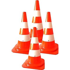 Set of 4 x 50 cm Pylons In Plastic Traffic Cone with 2 White, Flexible, Stackable