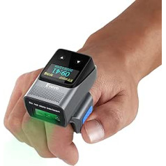 Eyoyo pārnēsājams Bluetooth gredzena svītrkoda skeneris ar displeju, mini bezvadu pirkstu svītrkoda lasītāja inventārs, savietojams ar iPad iPhone Android, lietošana ar kreiso un labo roku, ātra un precīza skenēšana